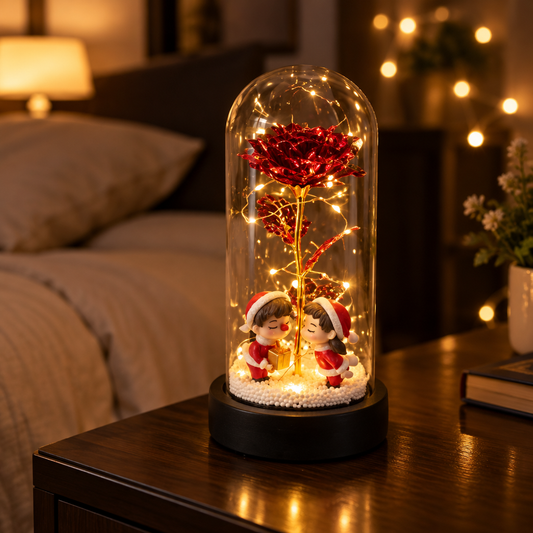 Christmas Couple Rose Glow Lamp - Magic Red